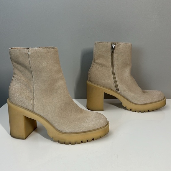 Dolce Vita Gum Sole Tan Platform Moto Side Zip Suede Ankle Boots Size 9.5 - Picture 2 of 16